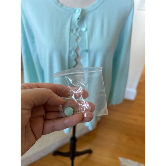 Talbots Charming Cardigan Light Aqua Blue Scallop Trim Long Sleeve - Picture 4 of 9